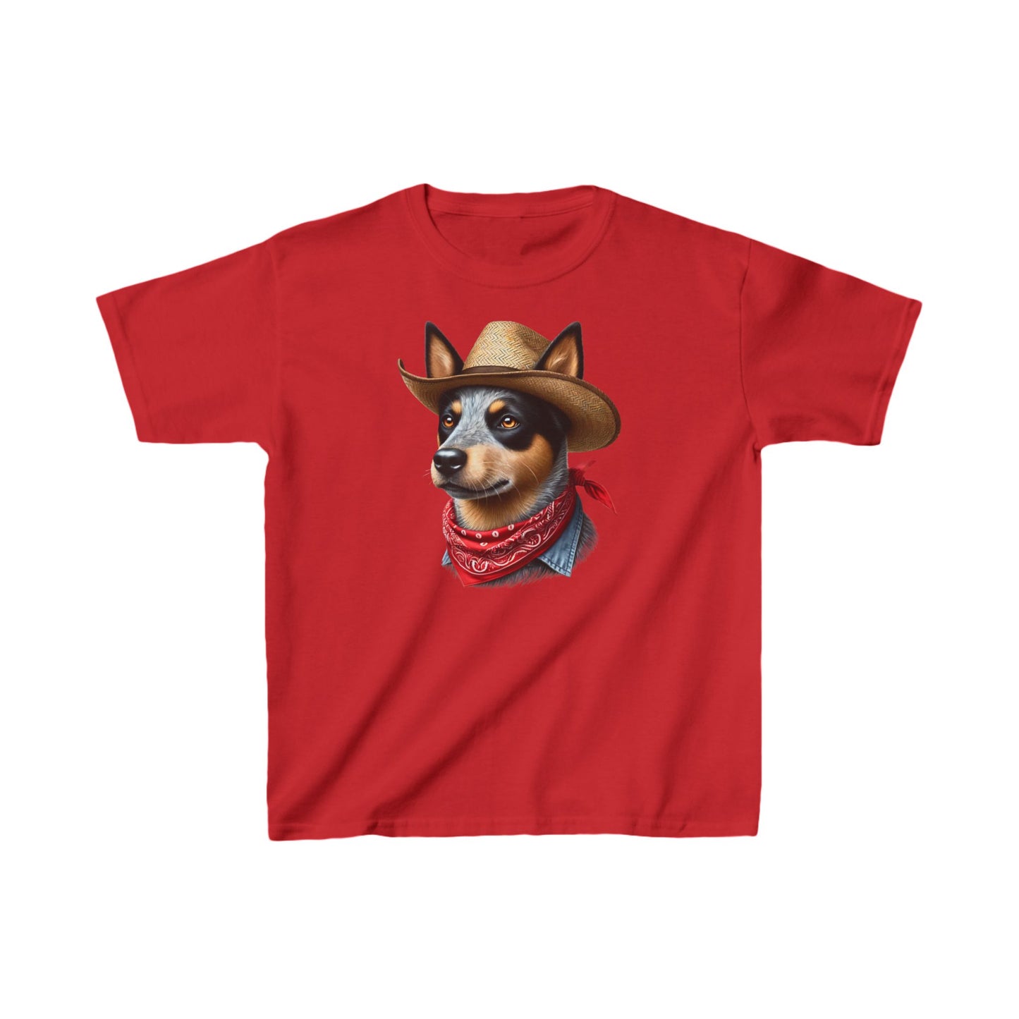 Cattle Dog Wearing A Bandana & Straw Hat Youth T-Shirt - Too Cute Pets