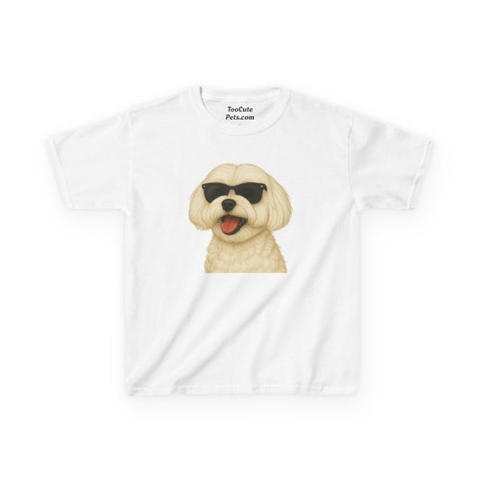 White Maltese Wearing Sunglasses - Kids Tee