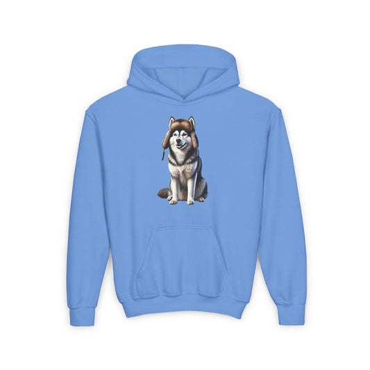 Husky Wearing Fur Trappers Hat - Youth Hoodie
