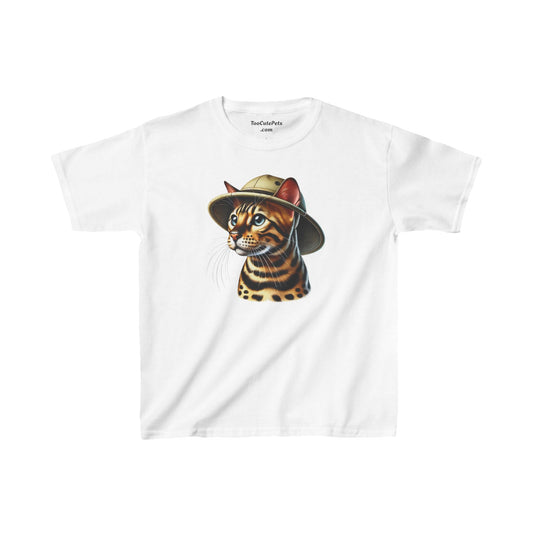 Youth T-Shirt Bengal Cat Wearing A Safari Hat - Too Cute Pets Collection
