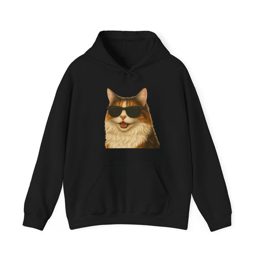 Calico Cat Wearing Sunglasses - Adult Hoodie