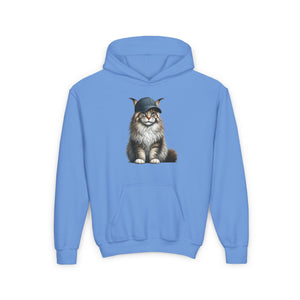 Maine Coon Wearing Baseball Cap - Hooded Youth Sweatshirt - Too Cute Pets