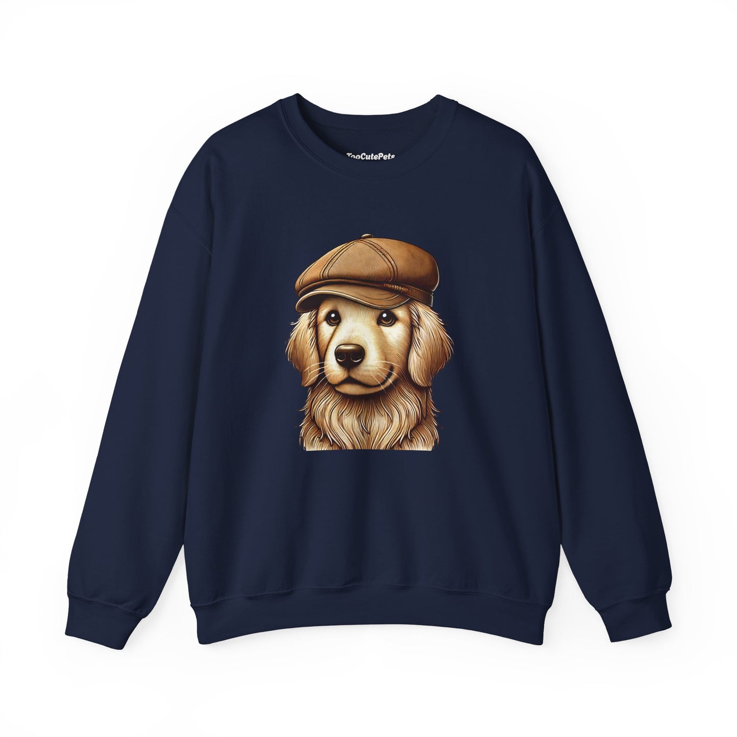 Golden Retriever In Newsboy Hat - Adult Crewneck Sweatshirt - Too Cute Pets