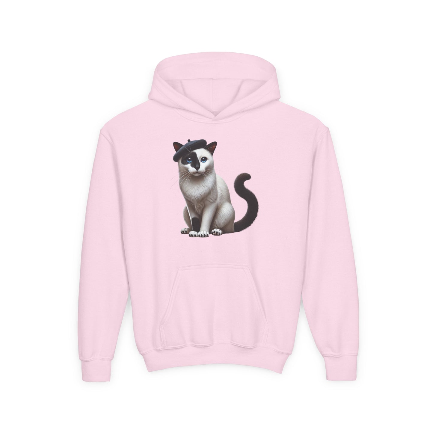 Black and White Cat Wearing A Beret- Youth Hoodie