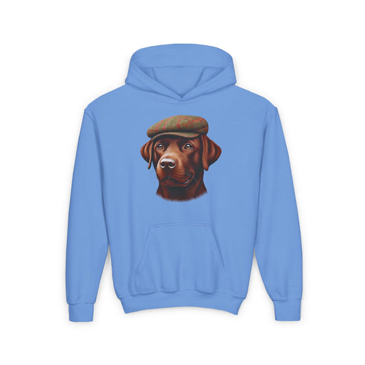Brown Labrador With Tweed Flat Cap - Hooded Youth Sweatshirt
