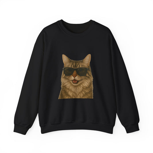 Siberian Cat Wearing Sunglasses - Adult Crewneck Sweatshirt