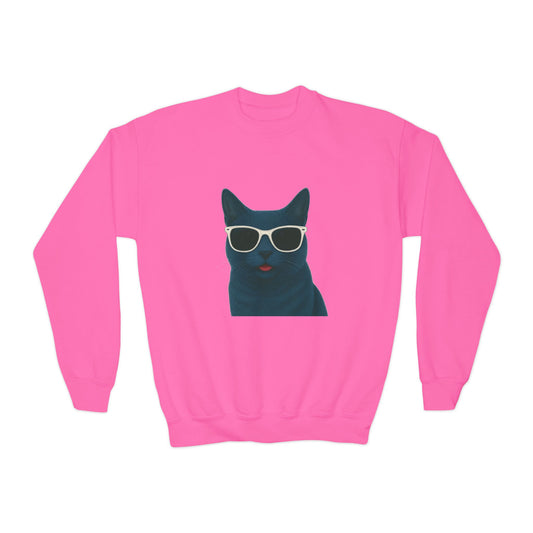 Russian Blue Cat Wearing Sunglasses - Youth Sweatshirt
