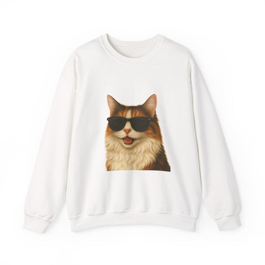 Calico Cat Wearing Sunglasses - Adult Crewneck Sweatshirt