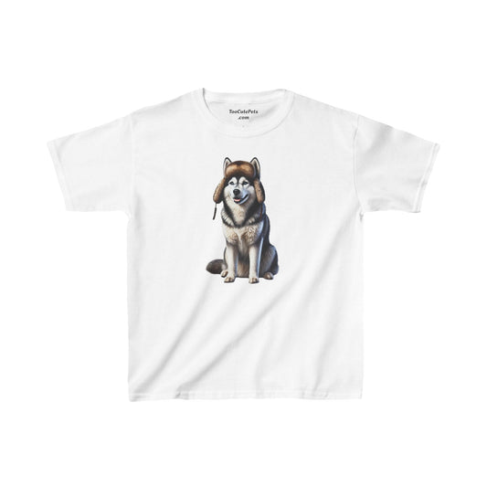 Husky Wearing Fur Trappers Hat - Youth T-shirt