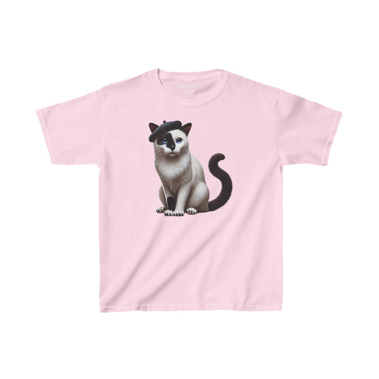 Black and White Cat Wearing Beret Youth T-Shirt