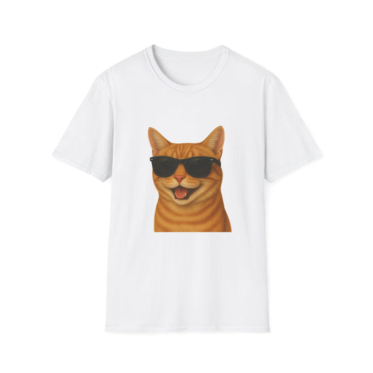 Orange Tabby Cat Wearing Sunglasses - Adult T-Shirt