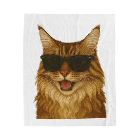 Maine Coon Wearing Sunglasses - Sherpa Blanket