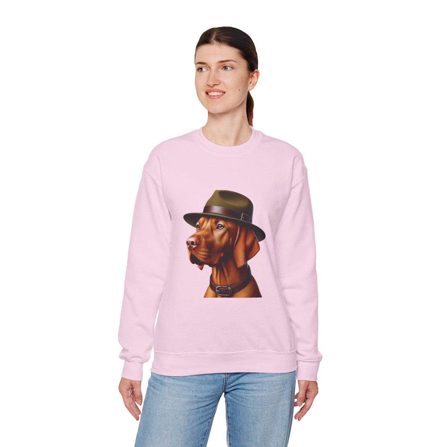 Dashing Vizsla Wearing A Campaign Hat- Adult Crewneck Sweatshirt - Too Cute Pets