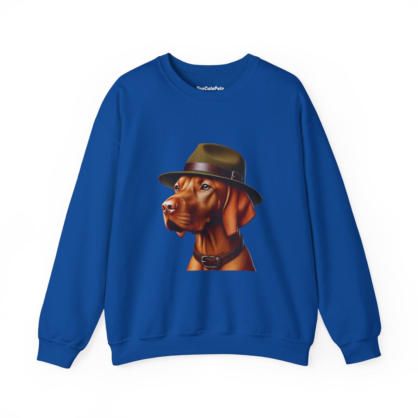 Dashing Vizsla Wearing A Campaign Hat- Adult Crewneck Sweatshirt - Too Cute Pets