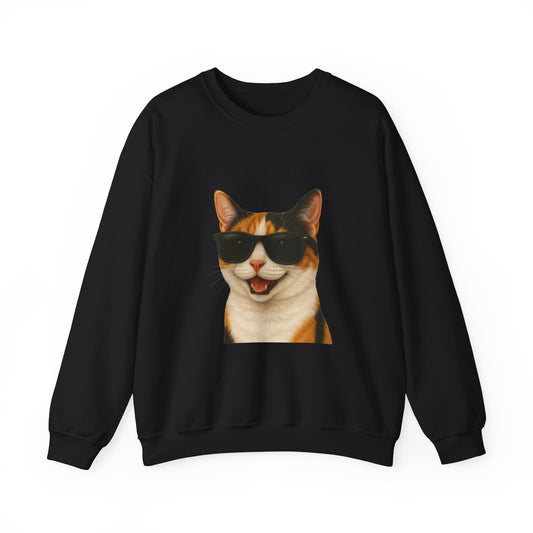 Calico Shorthair Cat Wearing Sunglasses - Adult Crewneck Sweatshirt