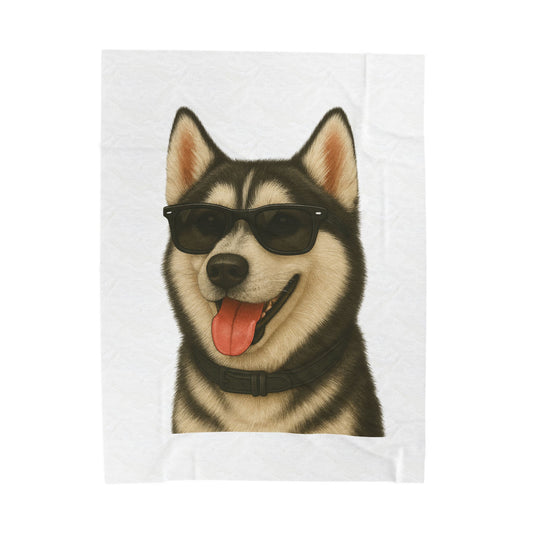 Siberian Husky Wearing Sunglasses - Sherpa Blanket