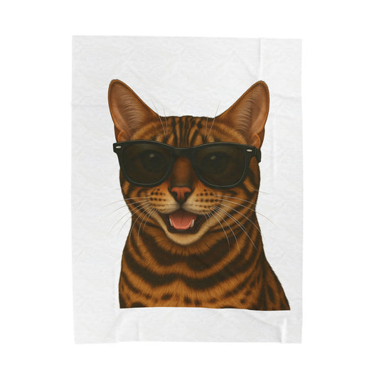 Bengal Cat Wearing Sunglasses - Sherpa Blanket