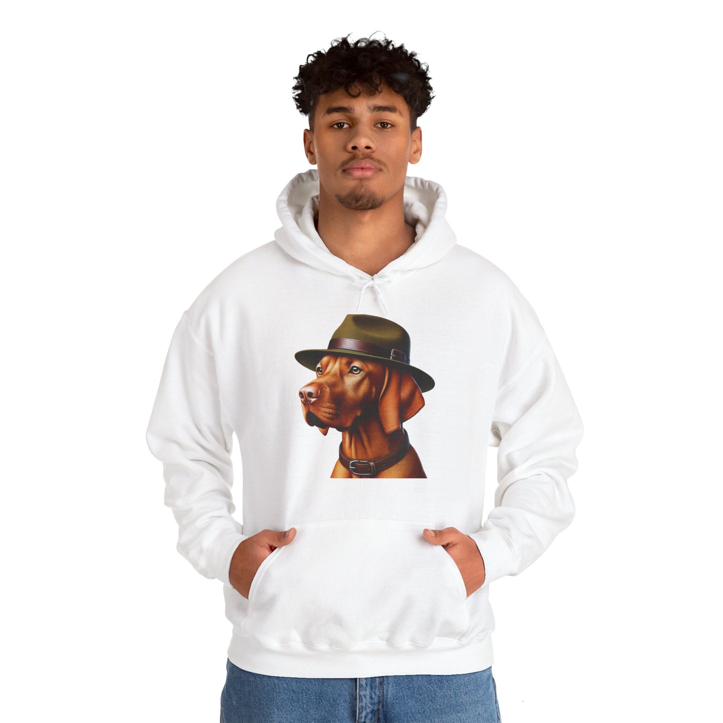 Dashing Vizsla Wearing Campaign Hat - Adult Hoodie - Too Cute Pets