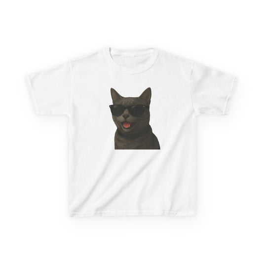 Gray Cat Wearing Sunglasses Kids Tee
