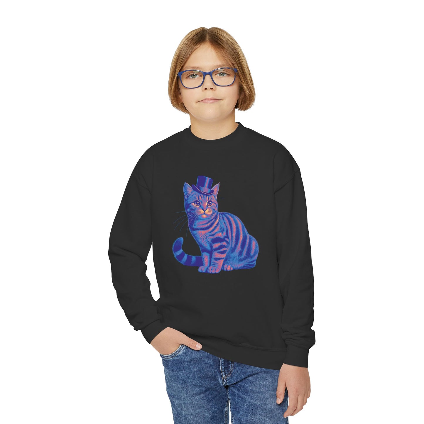 Tabby Wearing Top Hat (Multi-color) - Youth Sweatshirt - Too Cute Pets Collection