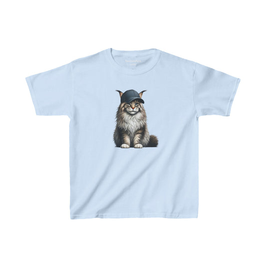 Maine Coon Cat Wearing Baseball Cap - Youth T-Shirt