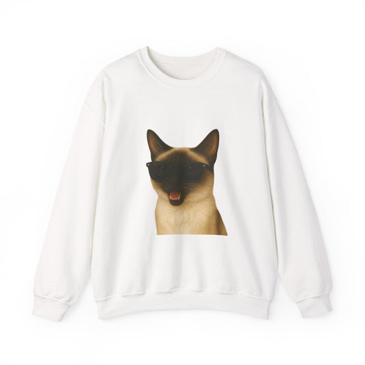 Siamese Cat Wearing Sunglasses - Adult Crewneck Sweatshirt