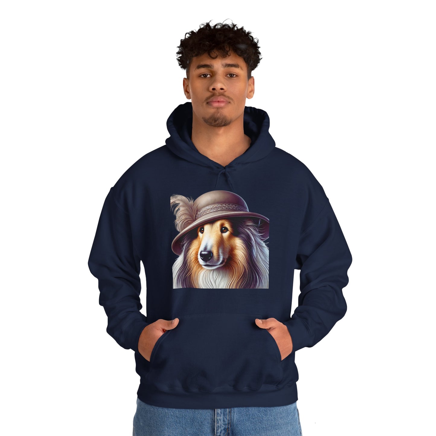 Collie Wearing Cloche Hat - Adult Hoodie - Too Cute Pets