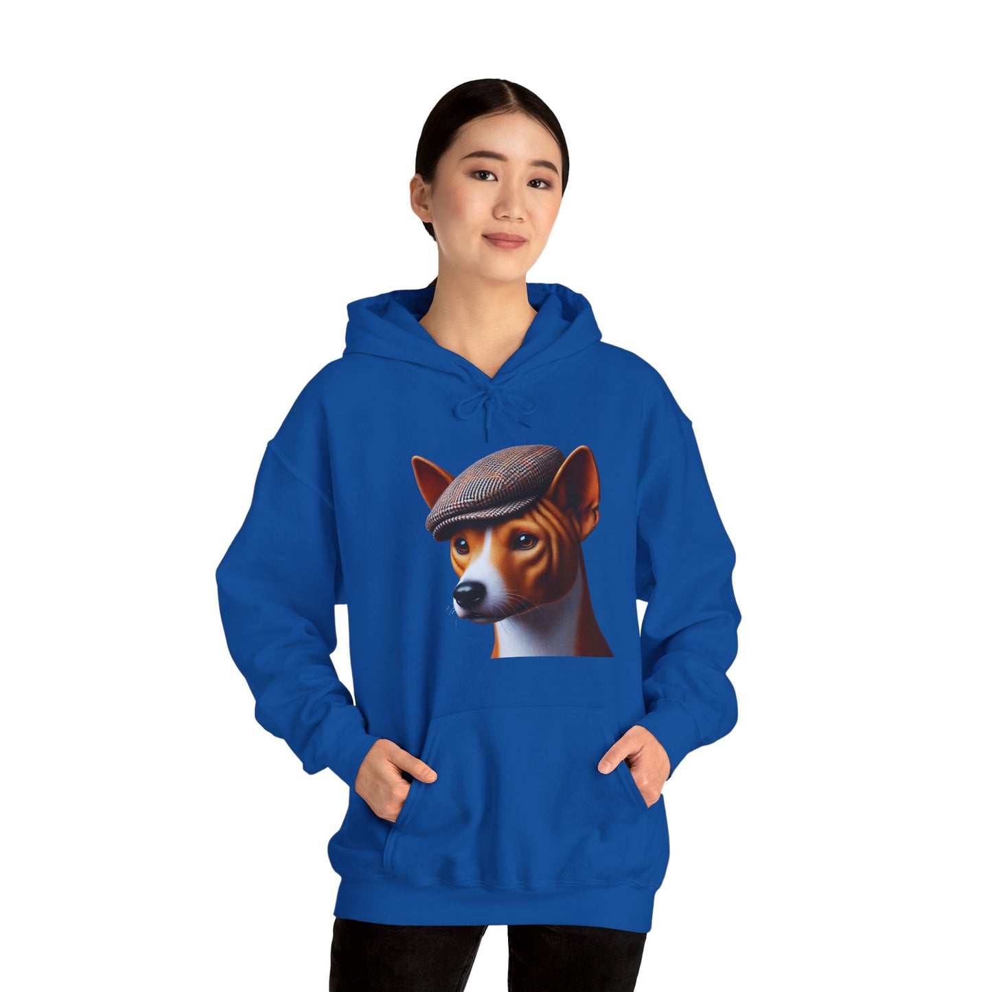 Basenji Wearing Tweed Flat Cap - Adult Hoodie - Too Cute Pets