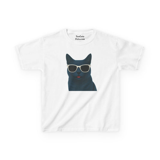Russian Blue Cat Wearing Sunglasses Kids Tee