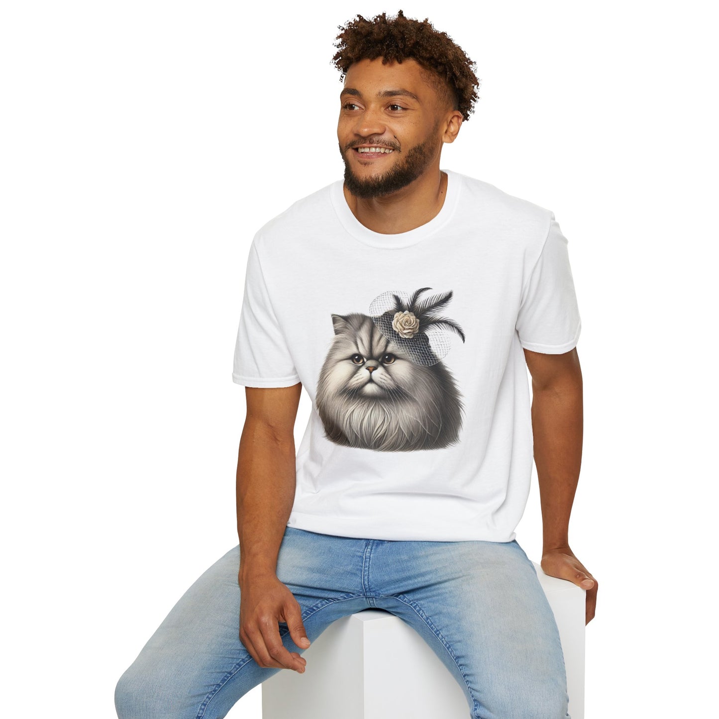 Persian Cat Wearing A Flower Fascinator - Adult T-Shirt -Too Cute Pets