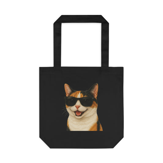 Calico Shorthair Cat Wearing Sunglasses Cotton Tote Bag