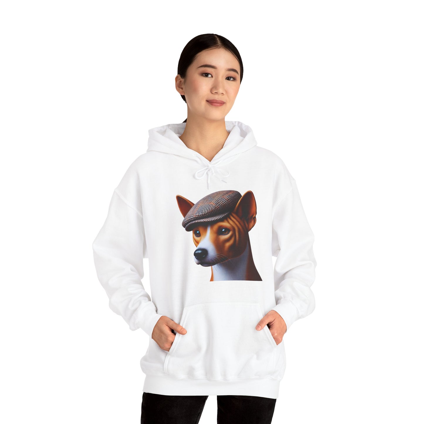 Basenji Wearing Tweed Flat Cap - Adult Hoodie - Too Cute Pets