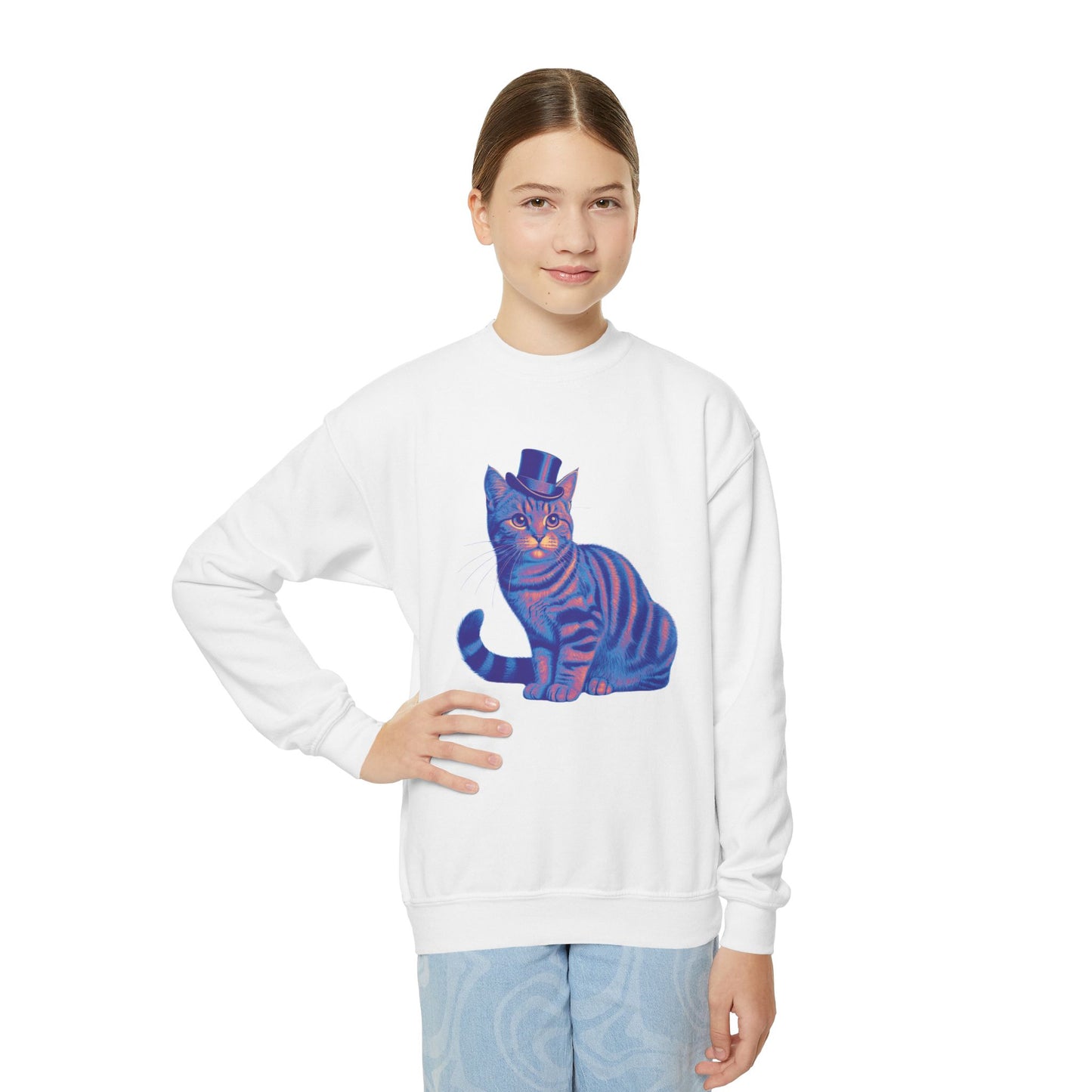 Tabby Wearing Top Hat (Multi-color) - Youth Sweatshirt - Too Cute Pets Collection