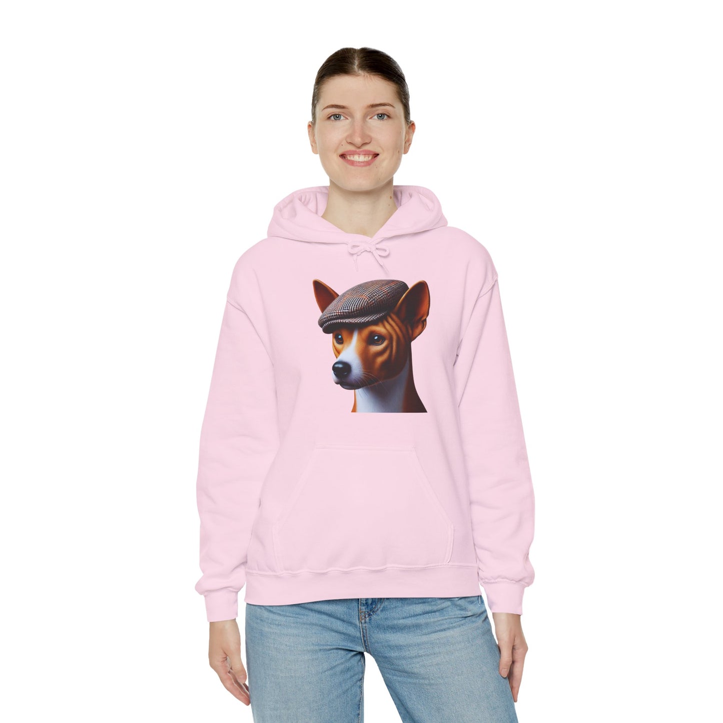 Basenji Wearing Tweed Flat Cap - Adult Hoodie - Too Cute Pets