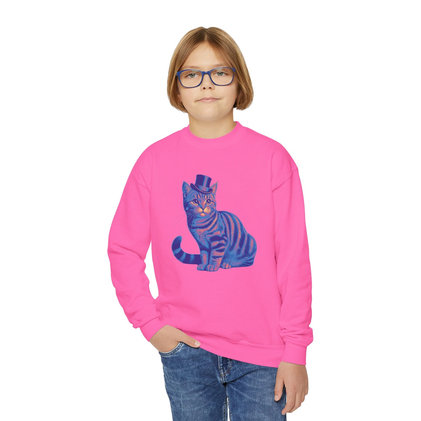 Tabby Wearing Top Hat (Multi-color) - Youth Sweatshirt - Too Cute Pets Collection
