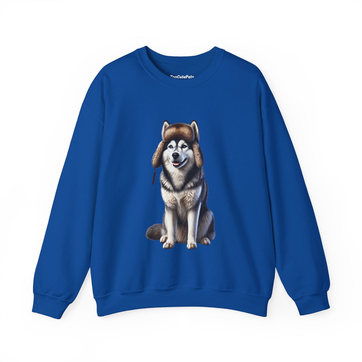 Husky in Fur Trappers Hat - Adult Crewneck Sweatshirt - Too Cute Pets