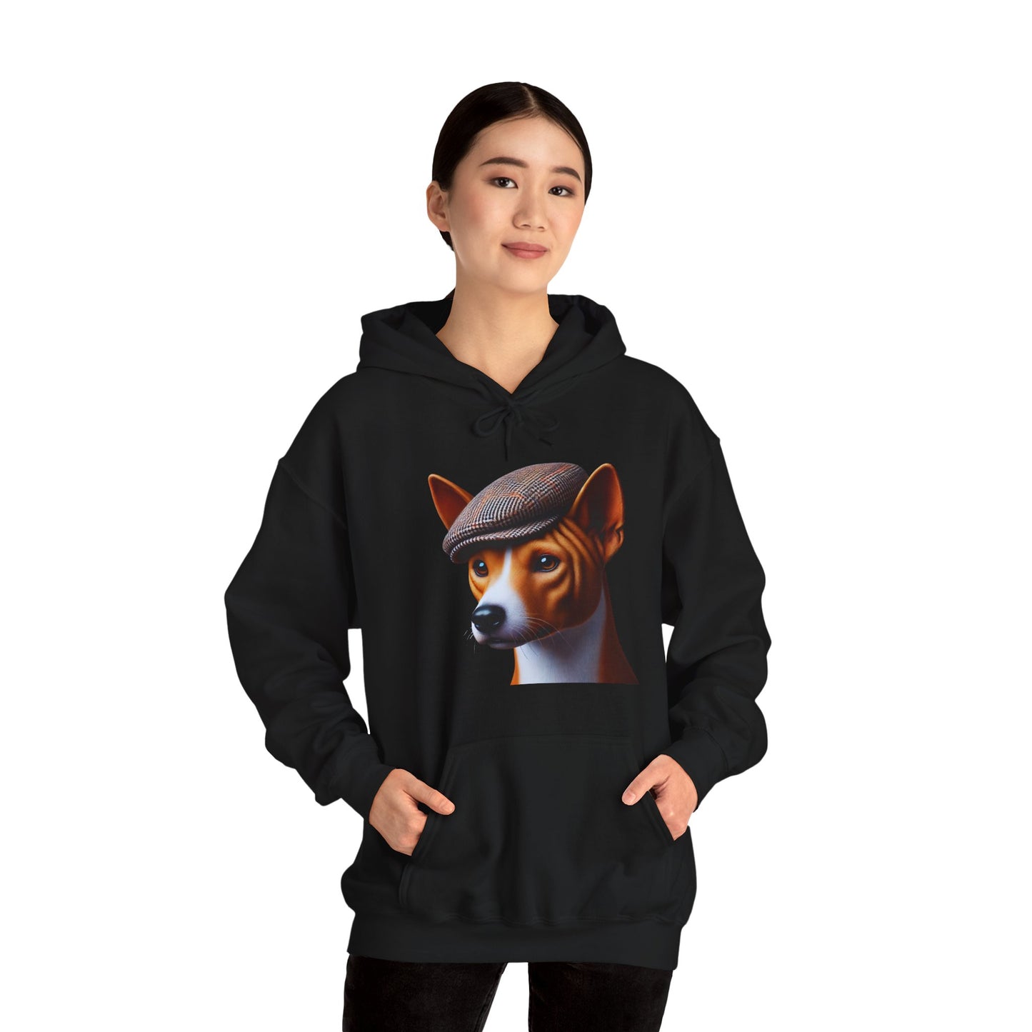 Basenji Wearing Tweed Flat Cap - Adult Hoodie - Too Cute Pets
