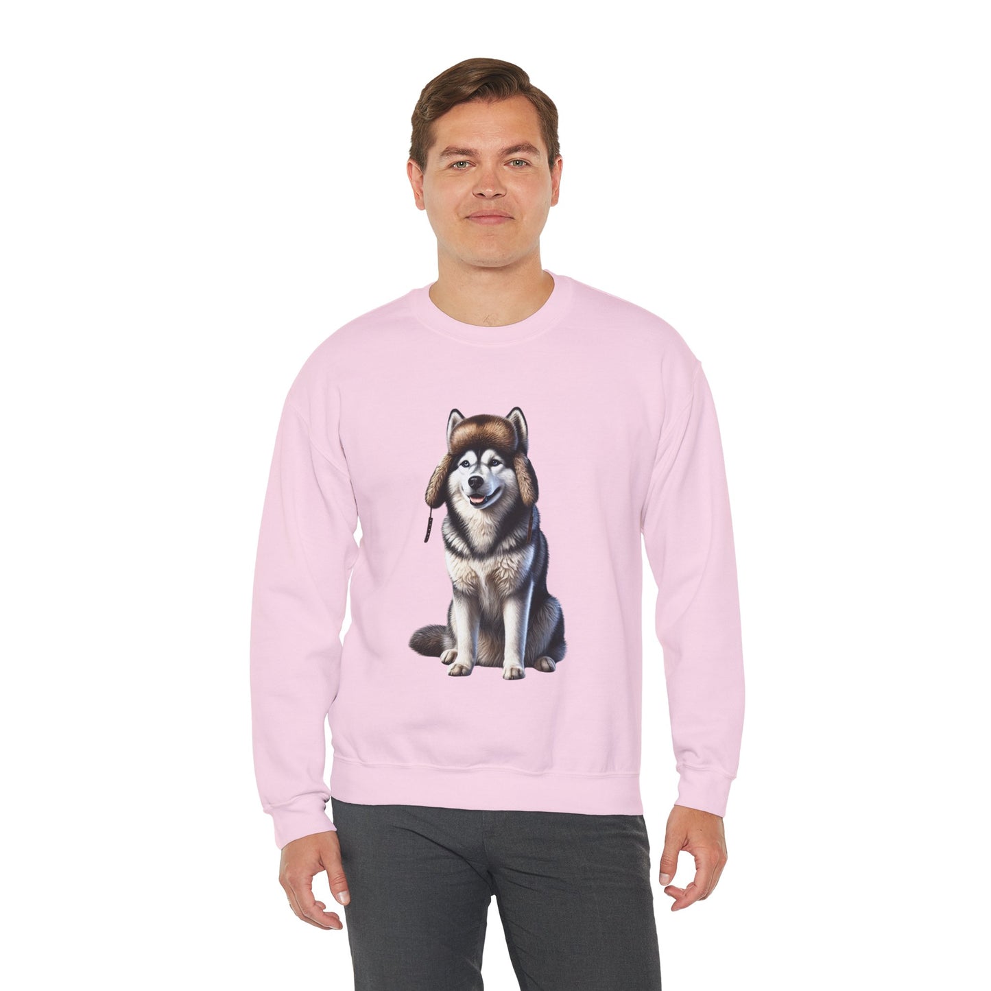 Husky in Fur Trappers Hat - Adult Crewneck Sweatshirt - Too Cute Pets