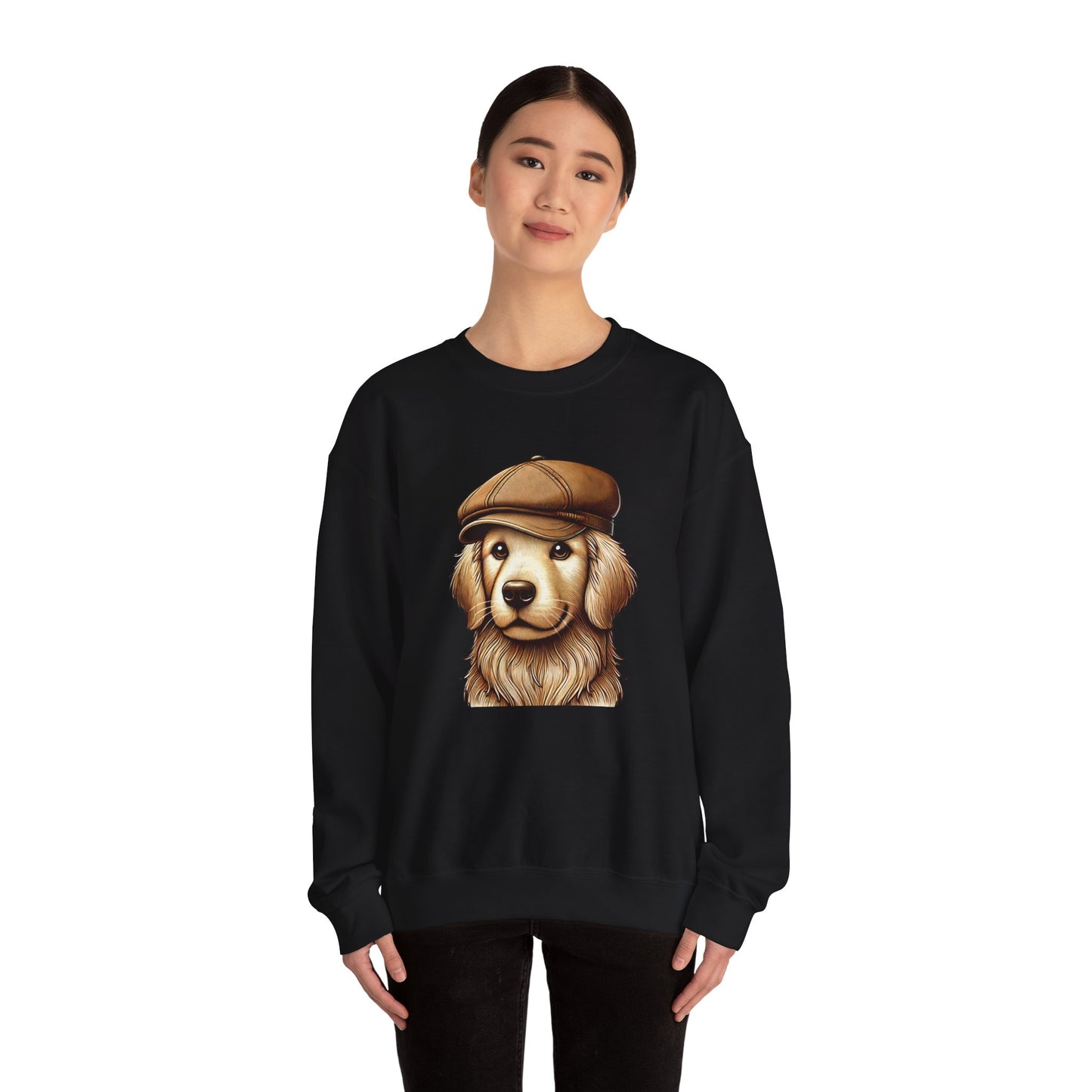 Golden Retriever In Newsboy Hat - Adult Crewneck Sweatshirt - Too Cute Pets