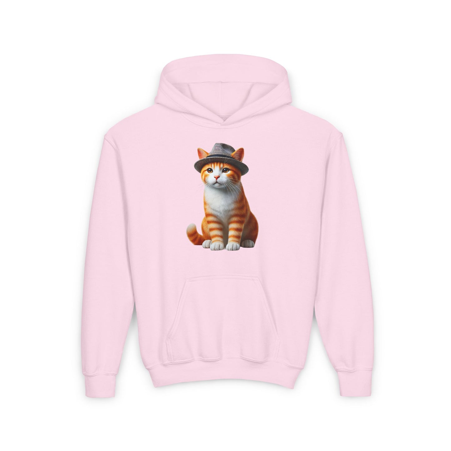 Tabby Kitten With Fedora Hat - Hooded Youth Sweatshirt - Too Cute Pets