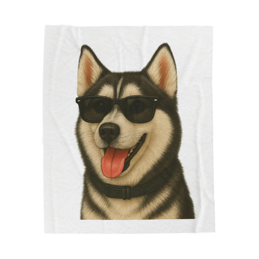 Siberian Husky Wearing Sunglasses - Sherpa Blanket