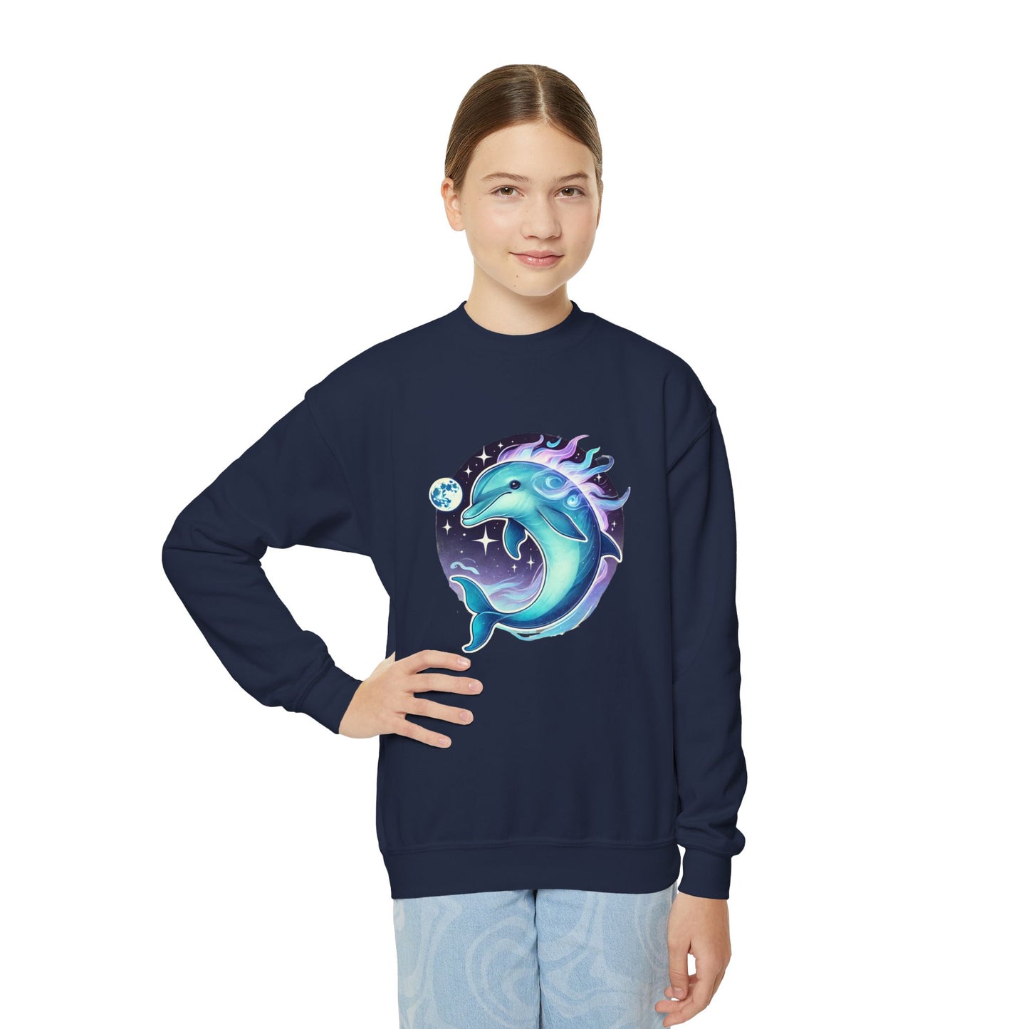 Luna The Dolphin Youth Crewneck Sweatshirt - Comfy and Cute Style for Kids