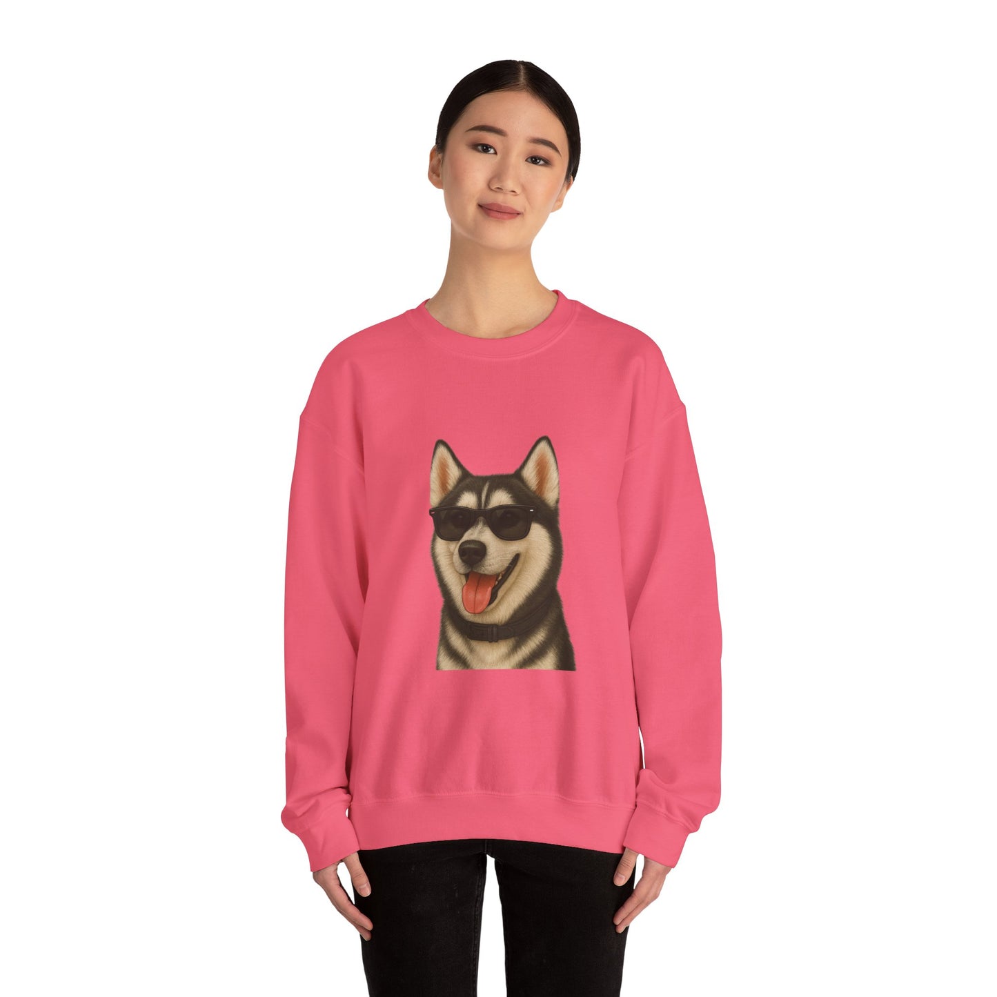 Siberian Husky Wearing Sunglasses - Adult Crewneck Sweatshirt