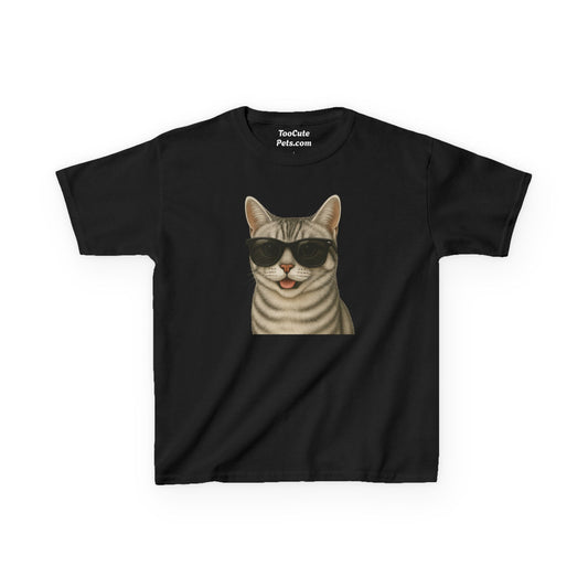 American Shorthair Silver Tabby Cat Wearing Sunglasses - Kids Tee