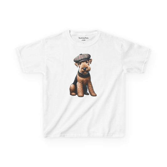 Airedale Terrier Wearing Tweed Flat Cap #2- Youth T-Shirt - Too Cute Pets
