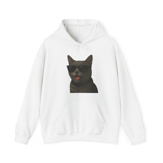 Gray Cat Wearing Sunglasses - Adult Hoodie