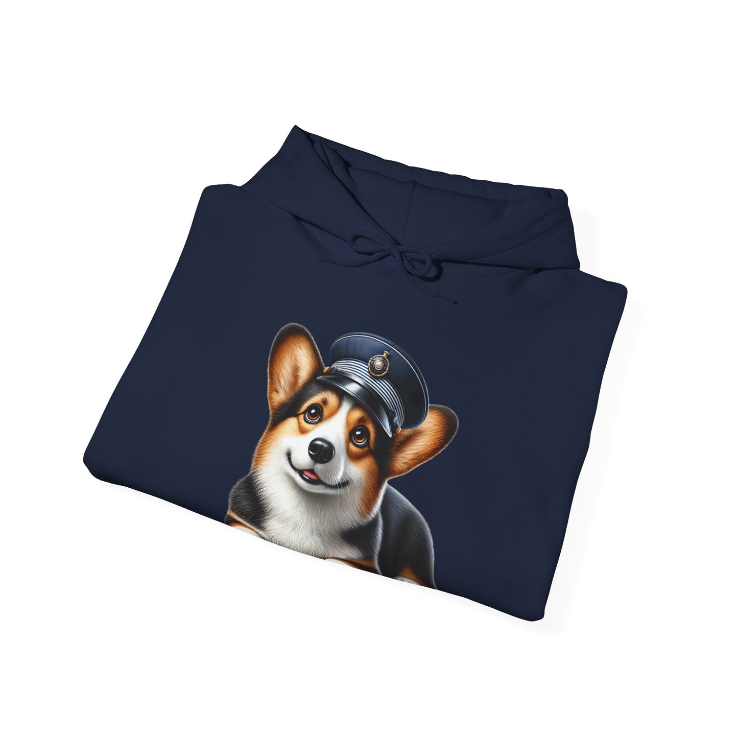 Cute Corgi Wearing A Train Conductors Hat - Adult Hoodie - Too Cute Pets
