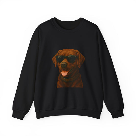 Brown Labrador Retriever Wearing Sunglasses - Adult Crewneck Sweatshirt