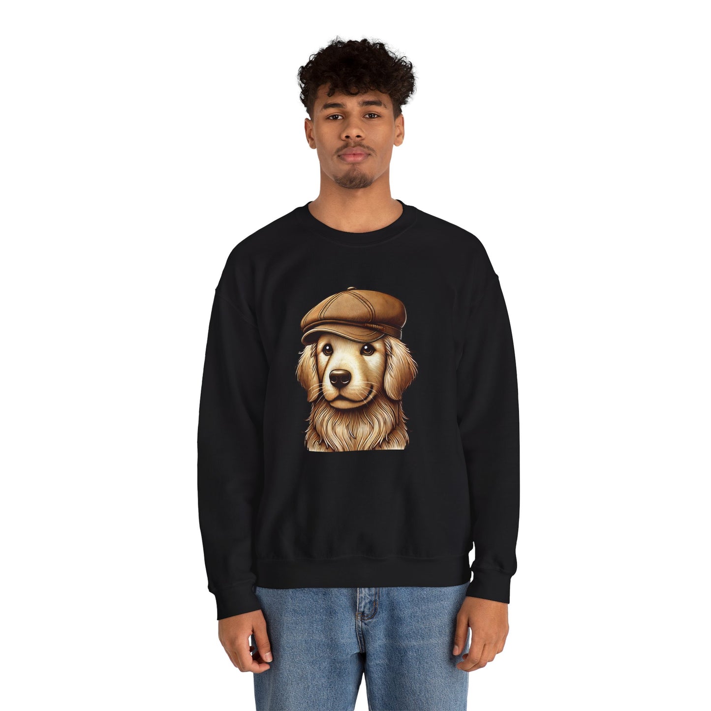 Golden Retriever In Newsboy Hat - Adult Crewneck Sweatshirt - Too Cute Pets