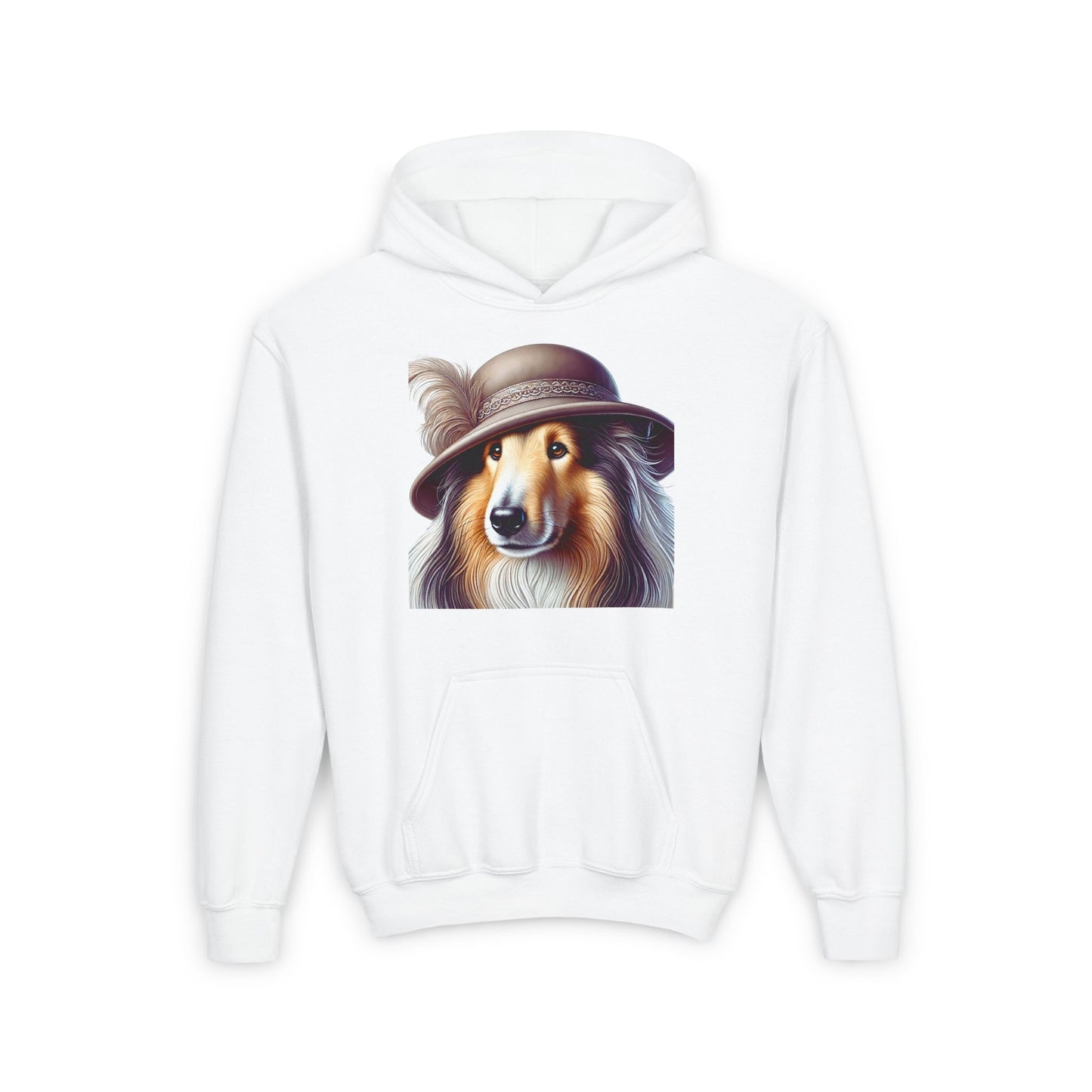Collie In Cloche Hat- Hooded Youth Sweatshirt - Too Cute Pets